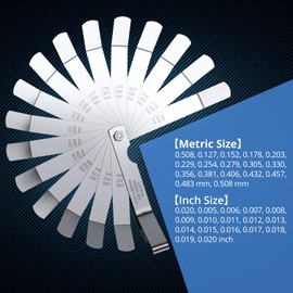CAMWAY Angled Feeler Gauge Steel - 16 Blades 45º Offset Thickness Gauge 0.127-0.508mm(0.005-0.020 inch) Imperial/Metric Bent Feeler Gauges Measuring Tools for Valve Spark Plugs Gap Width Thick