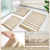 Britimes Beige Stripes Bathroom Sets with Shower Curtain and Rugs,