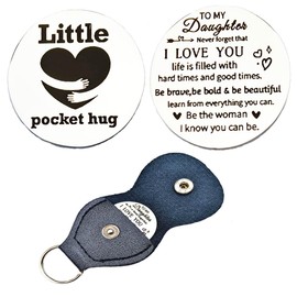 RFTWXHPN Inspirational Pocket Hug Token Gifts for Daughter Encouragement Gifts from Mom Dad to My Daughter Pocket Hug Coin for Daughters Pocket Hugs Tokens with PU Leather Keychain