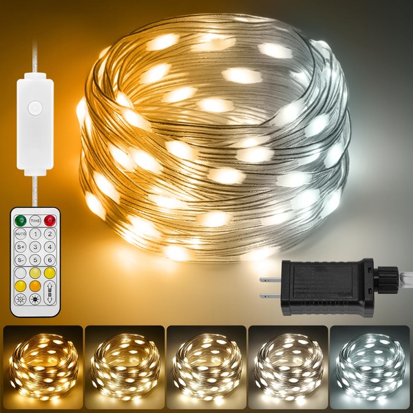 HOUHUI Fairy Lights Plug In, 50Ft Warm to Cool White