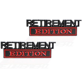 2 Pcs Retirement Edition Emblem 3D Metal Badge Decal Sticker Fit for Universal Car Truck SUV Side Rear Front Hood Trunk Door (Black Red)