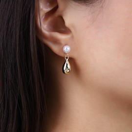 Aneneiceera Vintage Gold Drop Earrings Pearl Stud Earrings Metal Drop Earrings Gold Drop Earrings Jewellery for Women and Girls (Gold), Zinc