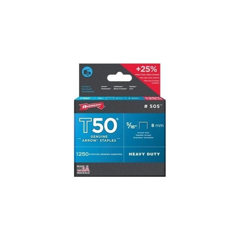 Arrow Fastener 505 1 Pack 5/16in. T50 Heavy Duty Staples,