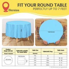 Hereisa 1-Pack Premium Plastic Tablecloth 84in. Round Plastic Table Cover - Light Blue