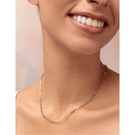 ASDULL 925 Sterling Silver Paperclip Chain 3mm Gold Paperclip Necklace for Women Gold Link Chain Necklace for Men 20 Inches