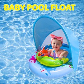 Pool Lounge Float with Canopy UPF50+,Pool Floats for Party Beach Summer Water Fun (Blue)