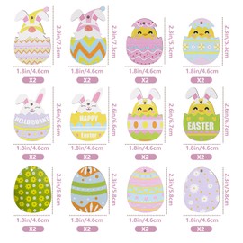 WD&CD 24 Pack Easter Egg Wooden Ornaments, Easter Resurrection Eggs Easter Tree Decorations Egg, Egg Hunt Activity Party Hang Tags Decor, Easter Party Favor Supplies