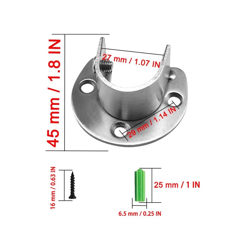 4 Packs Stainless Steel Closet Rod Brackets, 1 Inch Heavy