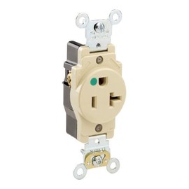 Leviton 8310-I 20 Amp, 125 Volt, Extra Heavy Duty Hospital Grade, Single Receptacle, Straight Blade, Self Grounding, Ivory