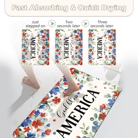 APROPHIC 4th of July Bathroom Mat for Decor,Floral Leaf Bath Rug, Independence Day Non-Slip Rubber Backing, Absorbent Quick-Drying Floor Mat, Ultra-Thin Fit Under The Door, 17x24 in,Blue Red