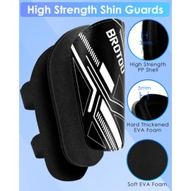 Youth Football Shin Pads, BROTOU Breathable Kids Shin Guards, Non Slip Extended Adjustable Straps, High Strength Calf Protective Gear for Boys Girls Teenagers (Black, S)