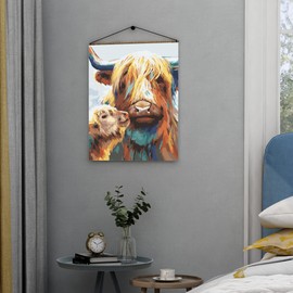 Petrala Paint by Numbers for Adults Canvas Highland Cow DIY Acrylic Adult Paint by Number Kits Colorful Mom Baby Cow Paintworks Animals Artwork Wthout Frame, 16x20 Inch