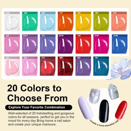 Dip Powder Nail Kit Starter, 20 Colours Rainbow Dipping Powder with Dip Liquid Activator Base Top Coat French Manicure Nails DIY Valentine's Day Gifts