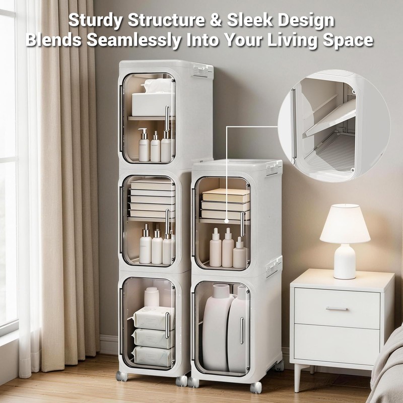 willbuy 4-Tiers Slim Bathroom Storage Cabinet, Foldable Storage Cabinets,Narrow Bathroom