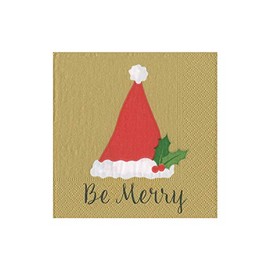Cocktail Napkins Paper Napkins Christmas Party Napkins Holiday Party Red and Gold Napkins Be Merry 5" x 5" Pk 40
