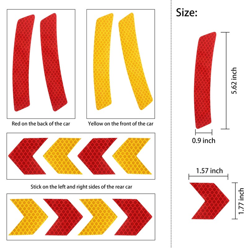 10L0L Golf Cart Front Rear Side Reflex Reflector Strips, Stick-On