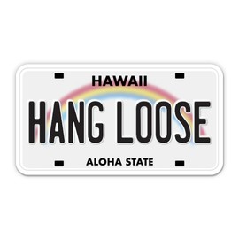 Squiddy Hang Loose Hawaii State License Plate Style - Vinyl Sticker Decal for Phone, Laptop, Water Bottle (3.5" Wide)