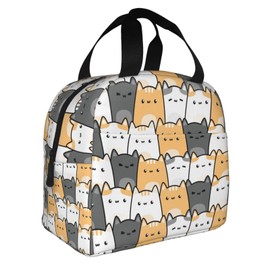 Miaoquhe Cartoon Cat Lunch Box Cute Lunch Bags for Women Men, Portable Reusable Kids Lunch Box, Cats Insulated Lunch Bag Leakproof Tote Bag for Office Work School Picnic Hiking