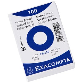 Exacompta - Ref 10500SE - Bristol Plain Record Cards (Pack of 100) - A7 in Size, 205gsm Card, Compatible with Printers - Suitable for Exam Revision & Notes - White