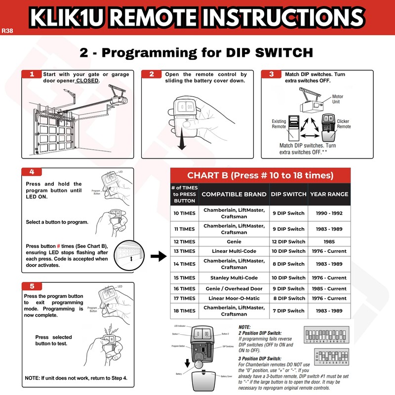 2X Universal Garage Door Opener Remote, Replaces Clicker 375LM, 375UT,