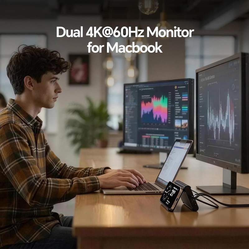 MacBook Docking Station Dual Monitor, USB C Dock Stand for