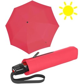 Knirps T.200 Duomatic Solids Pocket Umbrella - Automatic Open/Close - Foldable - Storm Resistant - Windproof, Coral with UV protection