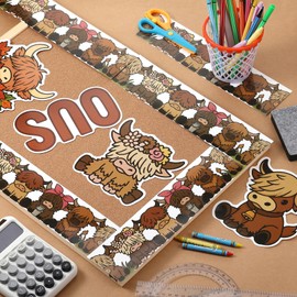 Mooliwe Highland Cow Bulletin Board Decorations Set, Classroom Bulletin Board Cutout for Back to School Library Window Home Wall Decor