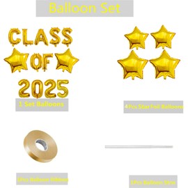 Class of 2025 Balloons with Gold Star, Hanging Foil Gold Balloons Letter for High School College Grad Graduation Party Decorations Gold