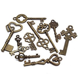 Zhichengbosi Vintage Skeleton Keys, 11 PCS Mixed Vintage Decorative Small Keys in Antique Bronze
