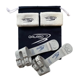 QALARO Double Buckle PRO Slim Grips for Girls Gymnastics | Dowel Grips, 4" White Wristbands, Grip Bag | Gymnastics Grips for Girls | Youth Bar Grips | Gymnastics Gloves