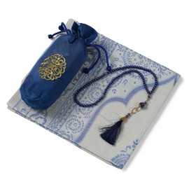 SAQENZA Prayer Rug - Muslim Prayer Rug - Prayer Mat Travel Bag and Prayer Beads - Muslim Gifts for Men, Women and Kids (Navy Blue)