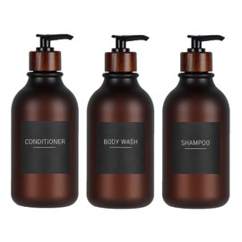 Matte Soap Dispensers with 22 Black Waterproof Labels and Walnut Pump Refillable Matte Bottles for Bathroom and Kitchen