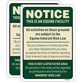 Equine Liability Signs Statute Horse Barn Stable Farm Sign 14" x 10" Supplemental Equine Liability Warning Sign Metal Reflective Rust Aluminum Waterproof Easy Mounting Outdoor Use 2 Pack