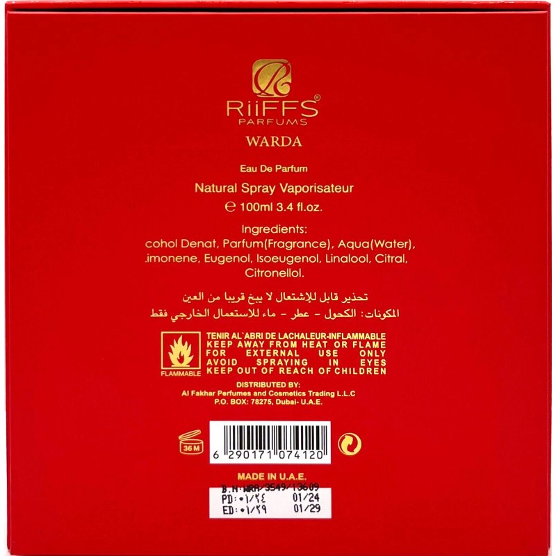 RIIFFS WARDA EAU DE PARFUM SPRAY FOR WOMEN 3.4 Oz