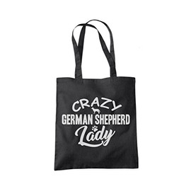 Crazy German Shepherd Lady Tote Bag - black One Size