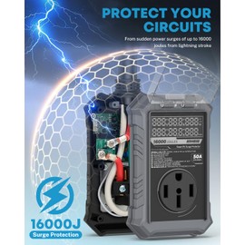 Kohree RV Surge Protector 50 amp with LED Real-time Large Screen Display Voltage Current KWH, 16000 Joules Auto Shut Off, Circuit Analyzer RV Power Surge Protector Waterproof for Camper, Gray