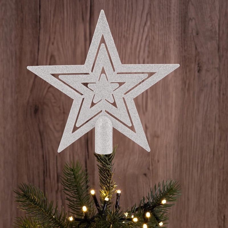 com-four® Weihnachtsbaumspitze Glitzer-Stern - Stern-Spitze für Weihnachtsbaum - Christbaumspitze für