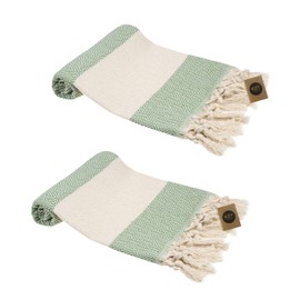 Turkish Hand Towel Set of 2 - Towel for Kitchen and Bathroom - 50x100cm, 18,5x40 Inches - Prewashed Absorbent Peshtemal Decorative Towel for Face, Hand, Hair, Gym, Dishcloth, Tea Towel (Green)