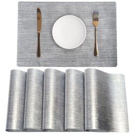 Set of 6 Place Mats 30 x 45 cm Place Mats Non-Slip Washable Heat Resistant Table Mats EVA Tear-Resistant Heat Resistant Place Mats for Kitchen Dining Table Silver, Light Grey