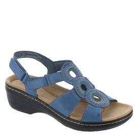 Clarks Merliah Derby Sandalias de tacón para mujer, Piel azul y gris., 5.5 US