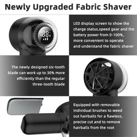 Fabric Shaver Electric Lint Remover Rechargeable Sweater Shaver Dual Protection Removable Bin Easy Remove Fuzz Lint Pills Bobbles (Black)