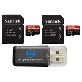 SanDisk 256GB Micro SDXC Extreme Pro Memory Card (2 Pack) Works with GoPro Hero 8 Black, Max 360 Cam U3 V30 4K Class 10 (SDSQXCZ-256G-GN6MA) Bundle with (1) Everything But Stromboli MicroSD Reader
