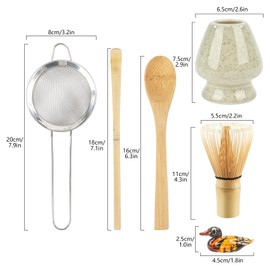 Matcha Whisk Set of 6 – Matcha Set with Whisk, Scoop, Spoon, Sifter & Ceramic Holder –Matcha Making Kit(Matcha Green)