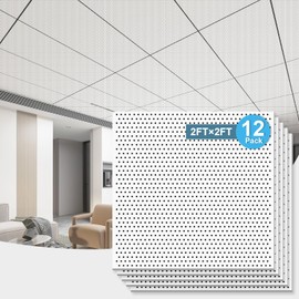 Art3d Acoustic Drop Ceiling Tiles 2x2ft 12-Pack, Soundproof Panels 24x24 for Wall Coverings, White