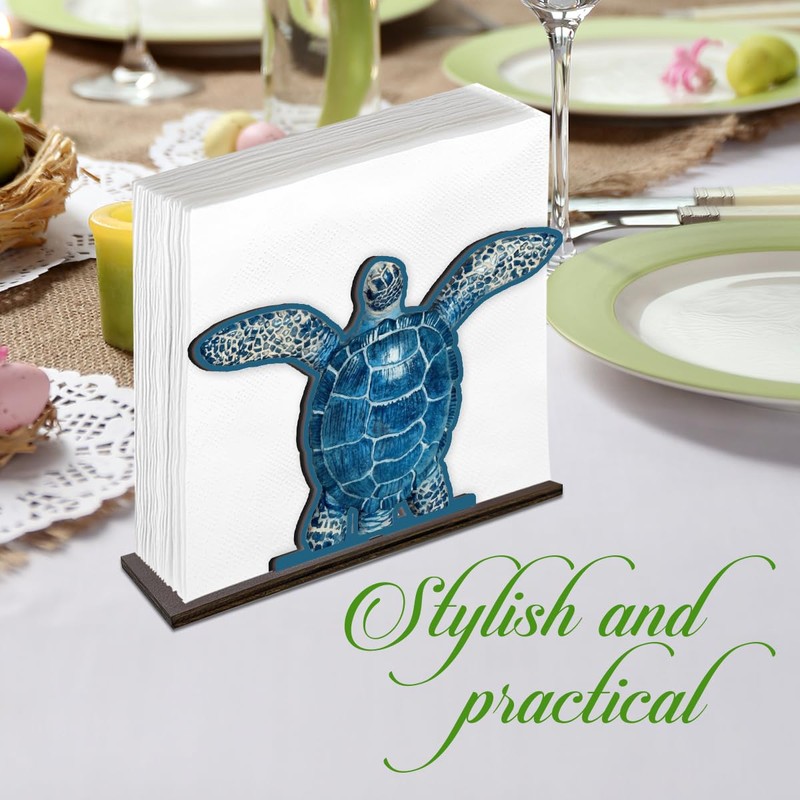 Sea Turtle Napkin Holder for Table - Wooden Coastal Decor