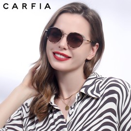 Carfia polarised Ladies Sunglasses, UV400 Retro Round Glasses, for Leisure Driving Golf - Tortoiseshell Frame, Brown Lens