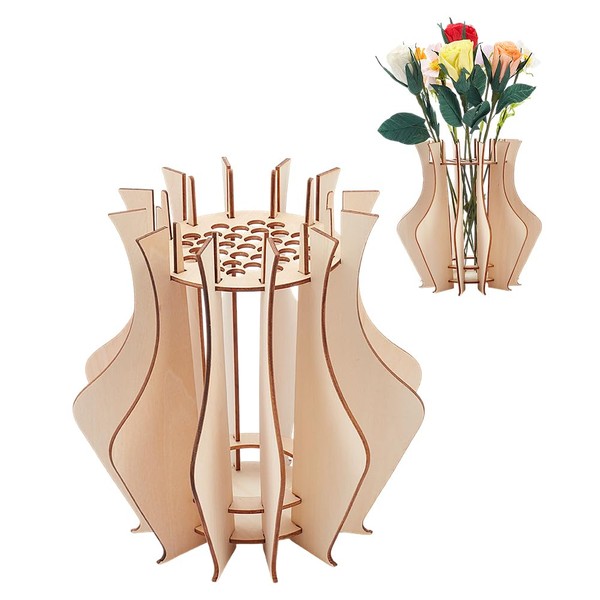 NBEADS 2 Sets Wood Vase for Flower, 3D Flower Wood