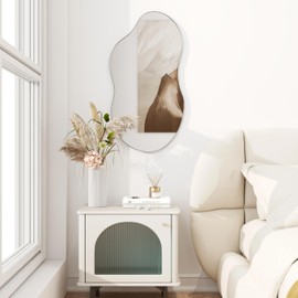 SHYFOY Decorative Wall Mirror Irregular Large Silver Mirror- Asymmetrical Mirrors for Wall Decor, Abstract Wavy Mirror for Modern Living Room, Bathroom, Bedroom, and Entryway, 32"x19"