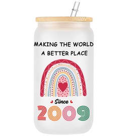 WOSIWULA 2009 16th Birthday Gifts for Girls, Happy 16th Birthday Gifts for Her, Daughter, Niece, Granddaughter, Sixteen 16th Birthday Decorations, 16 oz Frosted Glass Cup with Lid and Straw