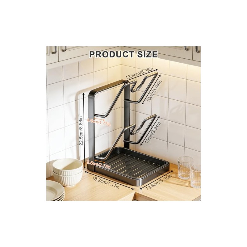 Pot Lid Holder, Pot Lid Organiser, Kitchen Shelf with Spoon